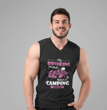 Drinking friends have Camping problem, ; 100% cotton Seamless double-needle ⅞” neck Double -needle armholes and hem