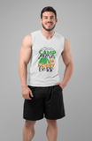 Camp more worry less; 100% cotton Seamless double-needle ⅞” neck Double -needle armholes and hem
