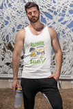 Alcohol. No story ever started;  100% cotton tank top. Removable tag for comfort