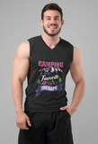 Camping favorite therapy; 100% cotton Seamless double-needle ⅞” neck Double -needle armholes and hem