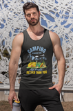 Camping air smells better; Soft 100% cotton tank top. Removable tag for comfort