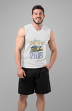 Camp to escape own species; 100% cotton Seamless double-needle ⅞” neck Double -needle armholes and hem