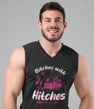 Bitches with Hitches; 100% cotton Seamless double-needle ⅞” neck Double -needle armholes and hem