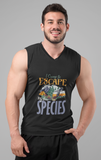 Camp to escape own species; 100% cotton Seamless double-needle ⅞” neck Double -needle armholes and hem