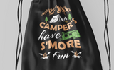 Campers have S'More fun; 100% Cotton sheeting Dyed-to match draw cord closure