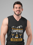 Campfires & Cocktails; 100% cotton Seamless double-needle ⅞” neck Double -needle armholes and hem