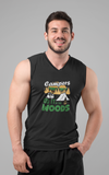 Campers do it in woods; 100% cotton Seamless double-needle ⅞” neck Double -needle armholes and hem